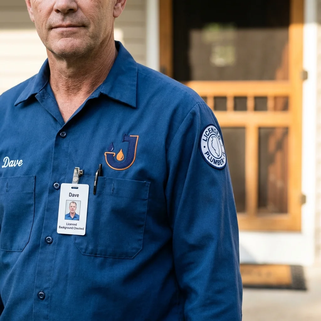 Licensed plumber showing ID badge in Swannanoa, NC