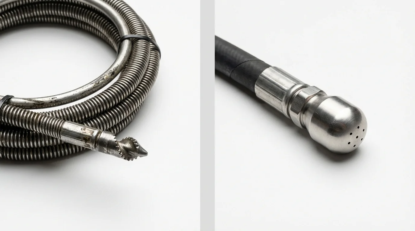 Drain snake cable and hydro jetting nozzle used for drain cleaning in Swannanoa, NC