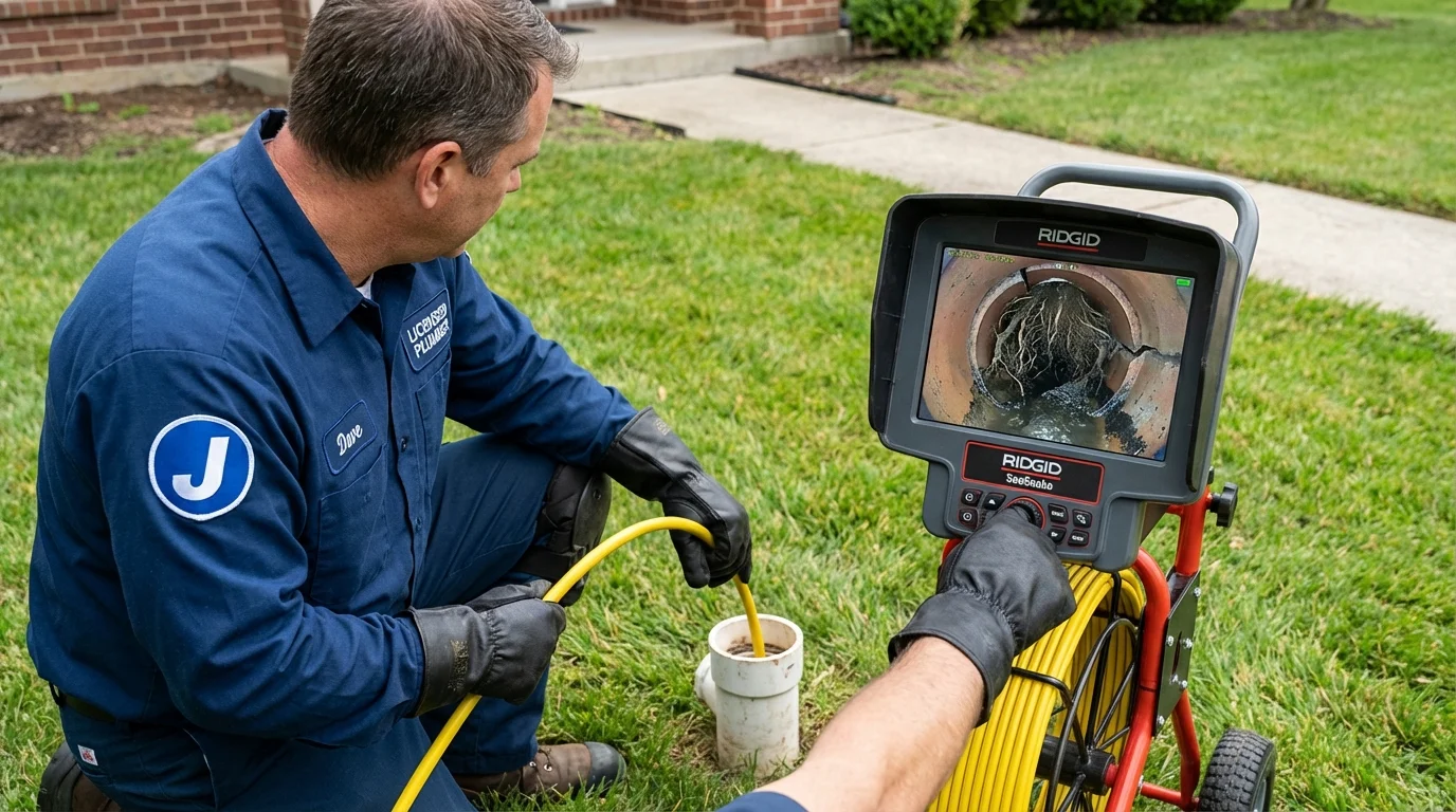 Sewer camera inspection being performed by Johns Plumbing LLC in Swannanoa